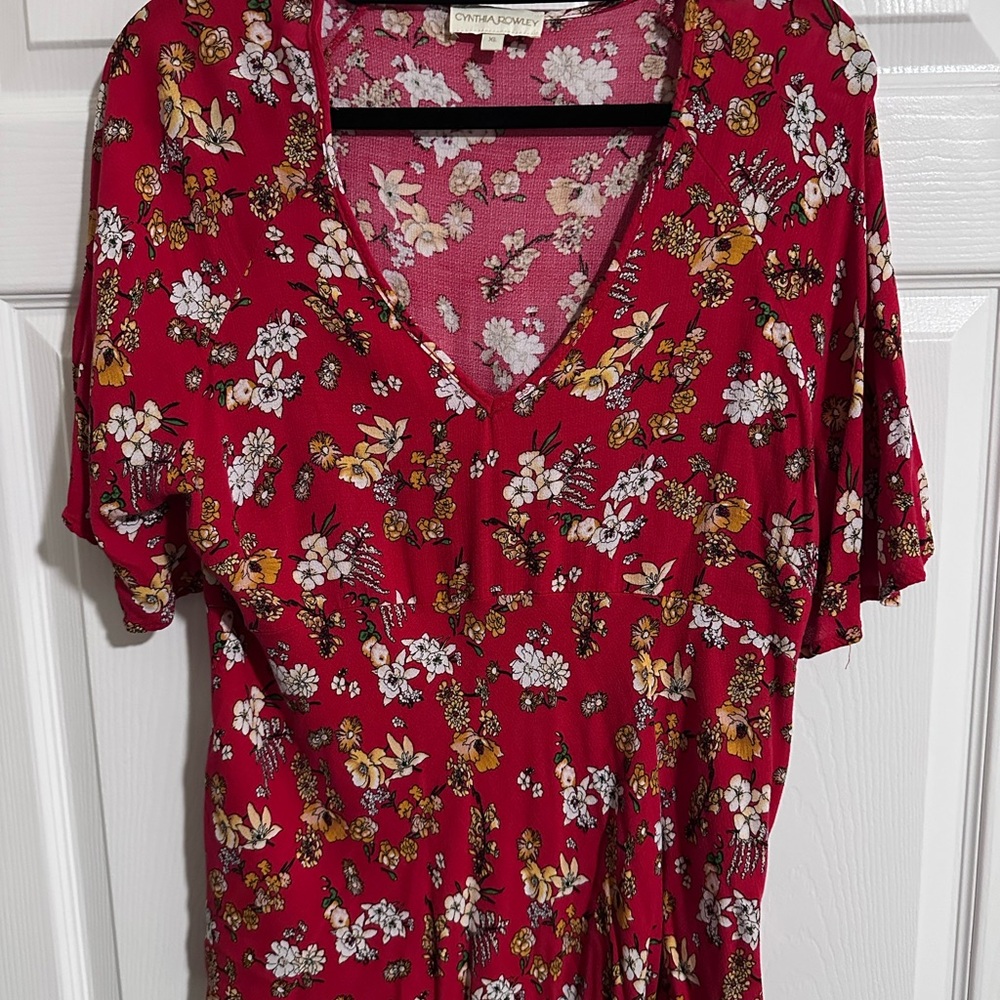 Cynthia Rowley Red Floral Top
